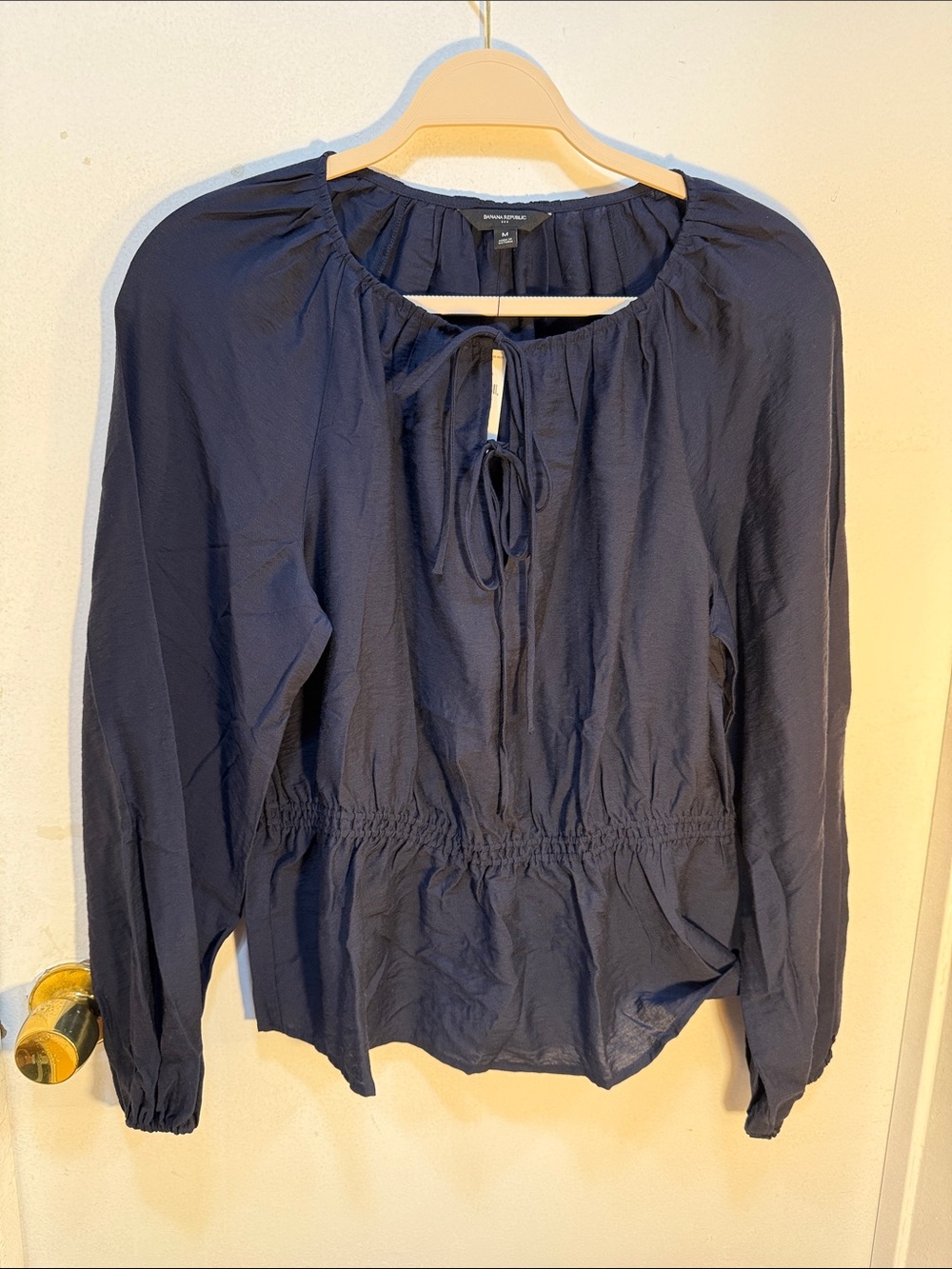 Banana Republic Navy Tie-Front Peasant Blouse